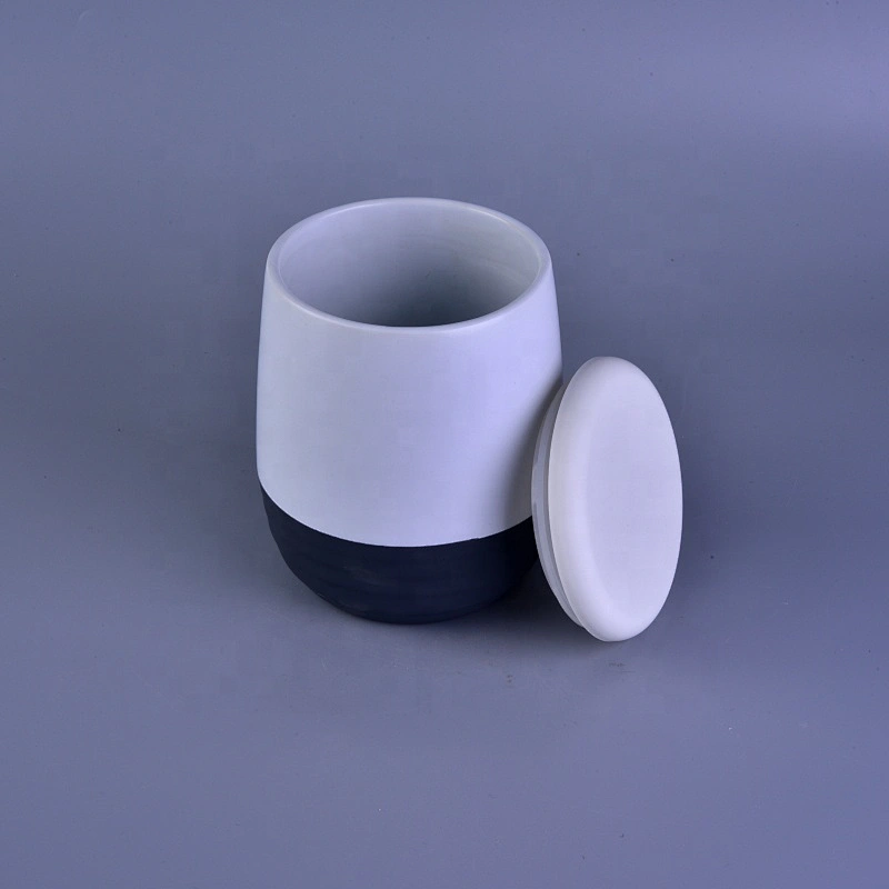 Round color frosted ceramic candle holders with lids