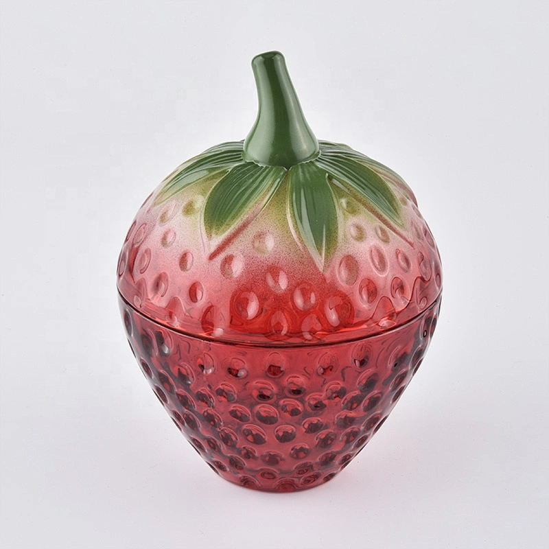 10oz 12oz Wholesales strawberry glass candle jar with lid