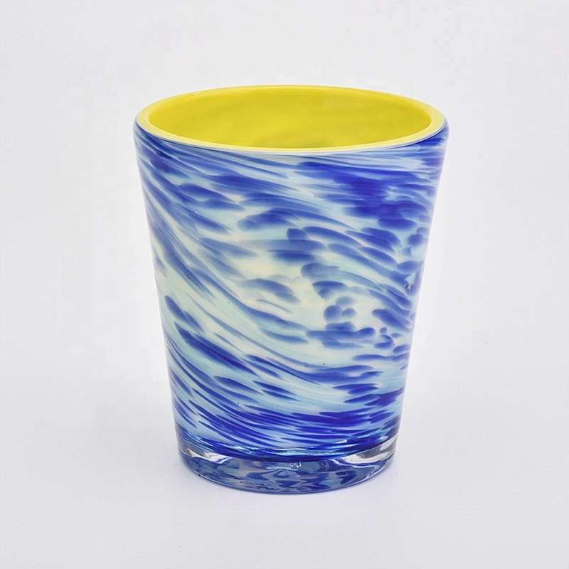 home decor hand made cased glass candle jar