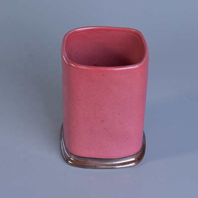 10oz 12oz 20oz Home decoration square pink candle ceramic holder