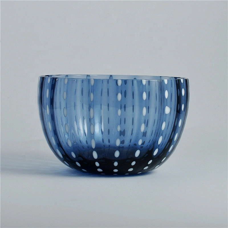 Wholesales luxury blue votive candle glass bowl holders 20oz