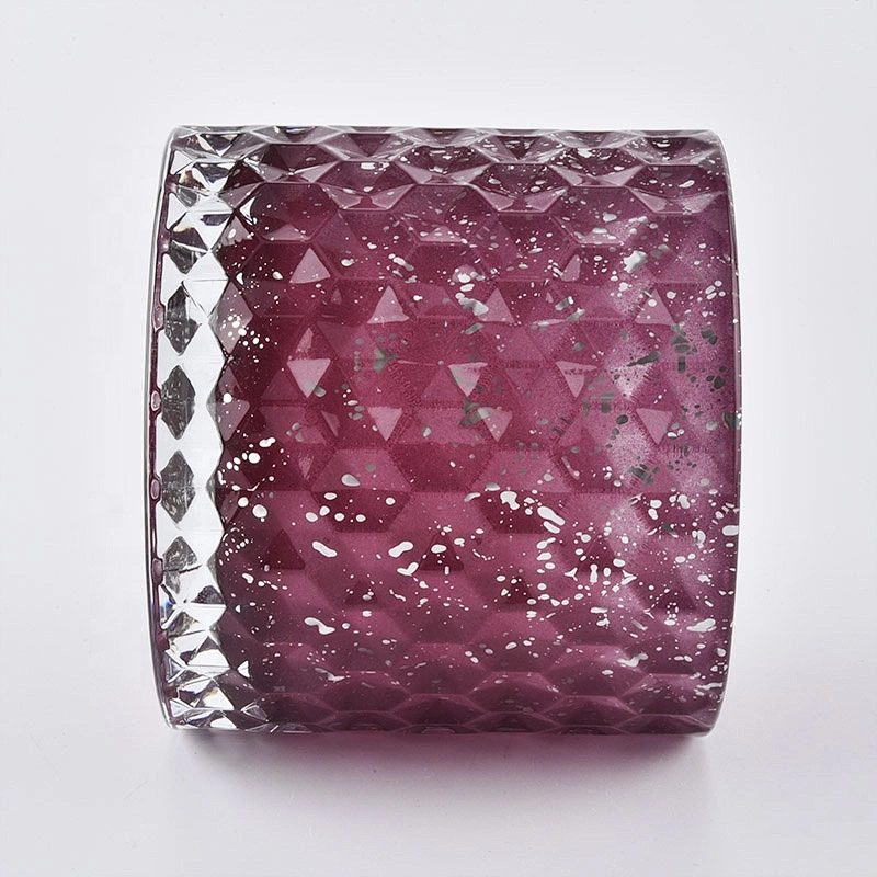 Customized cylinder luxury purple glass jars for candle making with lid