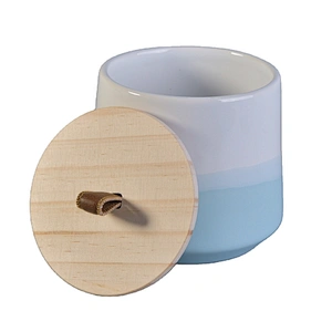 Sunny Wholesales blue empty candle ceramic jars with wood lid