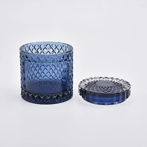 luxury embossed glass candle jar with lid