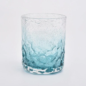 8oz bubble pattern aqua green glass candle jar for home decorations