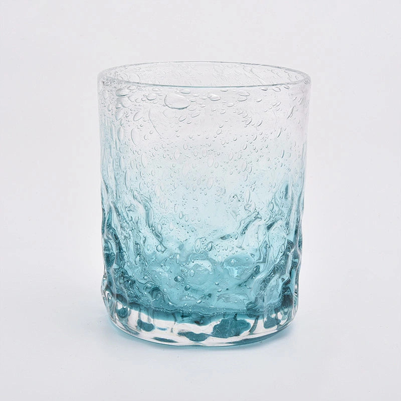 8oz bubble pattern aqua green glass candle jar for home decorations