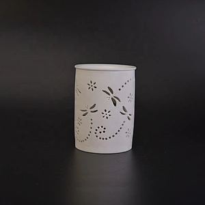 Cylinder hollow votive ceramic candle lantern