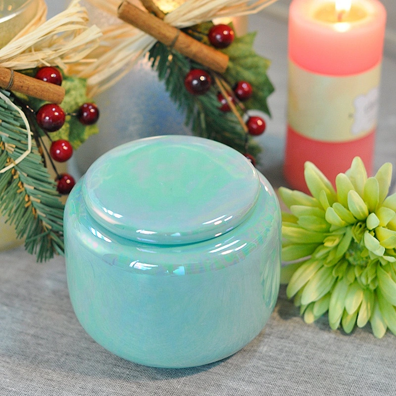 Vintage hurricane decorative marble ceramic candle holder with lid