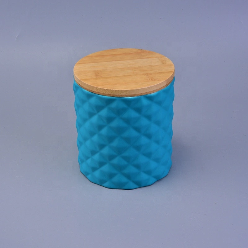 Matte iridescent ceramic candle holder with wood lid