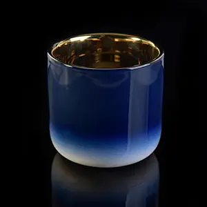 Christmas Gradient Blue Candle Ceramic Vessels With Gold Plating