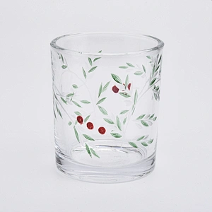 7oz embossed hand drawing pattern glass candle holders home decorations