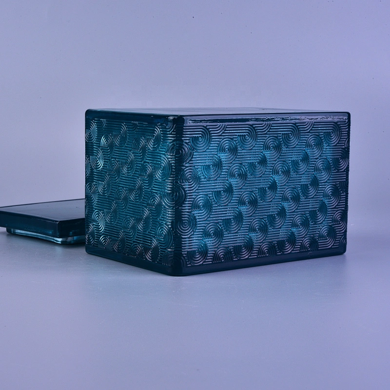 Wholesales luxury blue square glass candle holders with lid