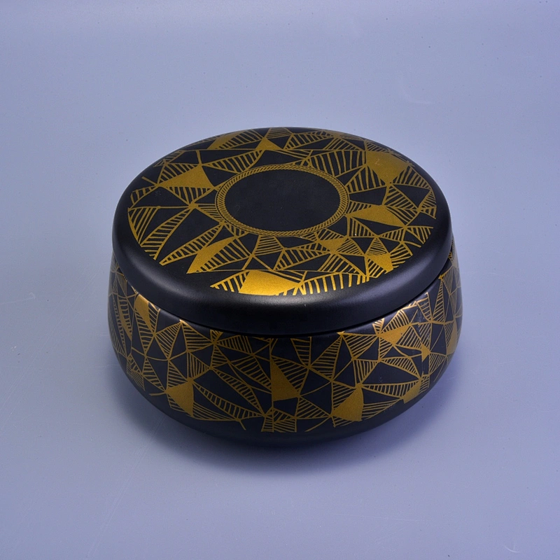 Wholesales black tealight scented ceramic candle holder with lid