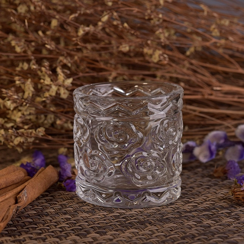 Luxury embossed crystal tealight glass candle container