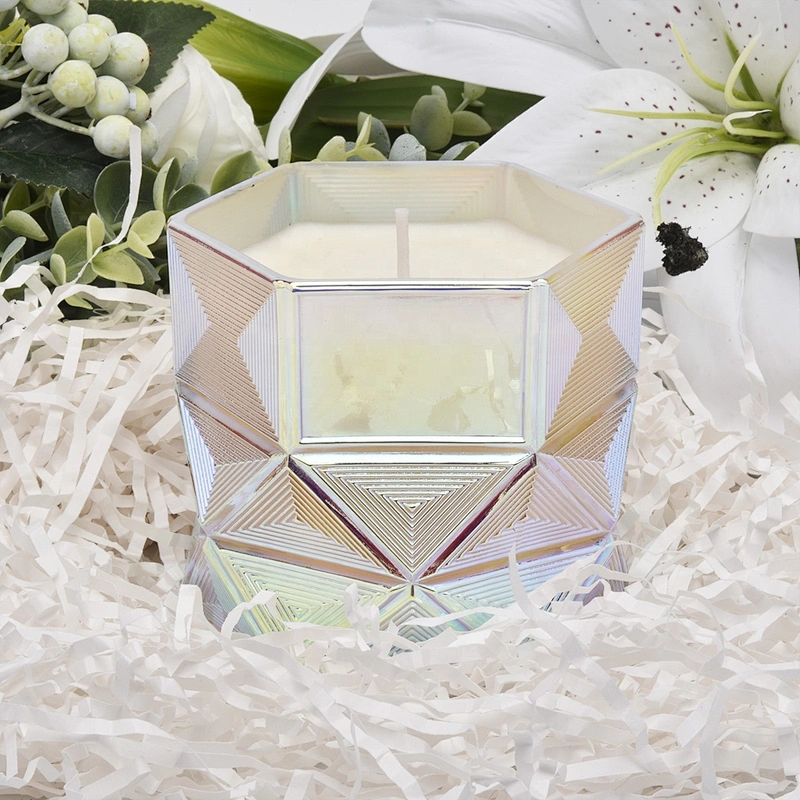 Wholesales wedding decoration white Hexagon luxury glass candle jar holders
