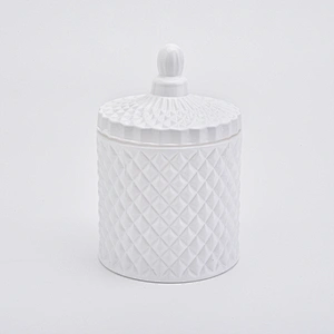 Matte White Geo Cut Luxury Glass Jar For Candle Making