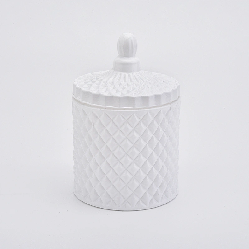 Matte White Geo Cut Luxury Glass Jar For Candle Making