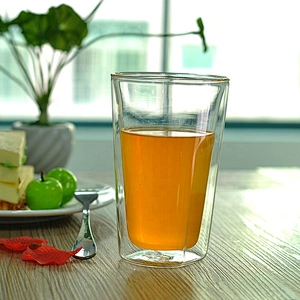 Hand Made Borosilicate Double Wall Glass juice water Cup