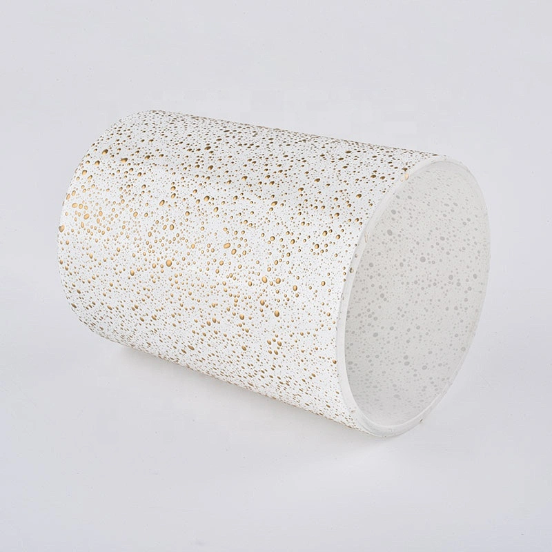 White Glass Candle Jars 350ml With Gold Decoration