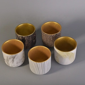 400ml Water Transfer Ceramic Candle Vessel With Gold Plating