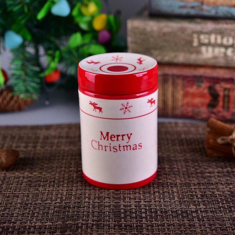 Personalised ceramic candle container with cover for christmas