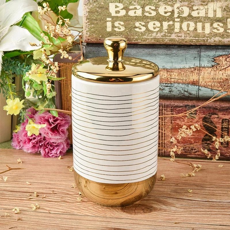 Wholesales luxury electroplated ceramic candle holder with gold lid