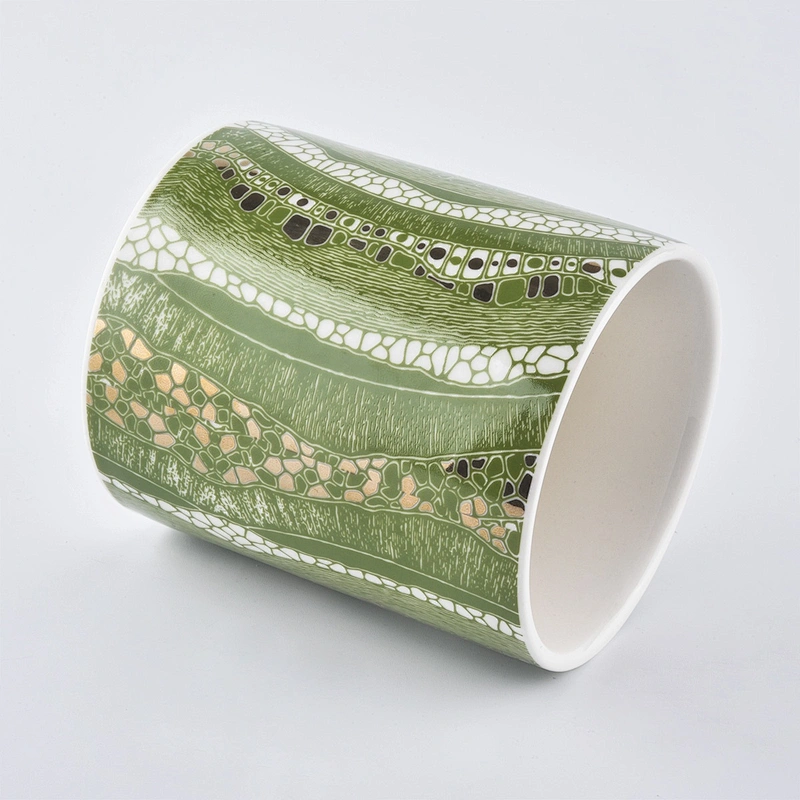 Green Full Decal Ceramic Candle Vessel Jars for Candle Making