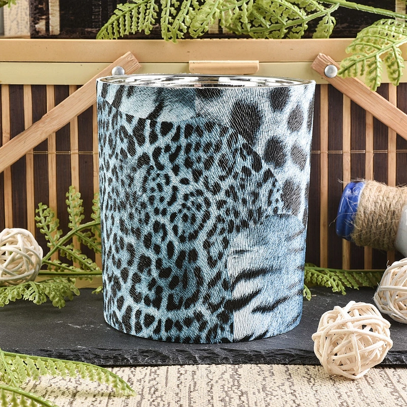 Wholesales cylinder PU leather blue tealight candle jars holders