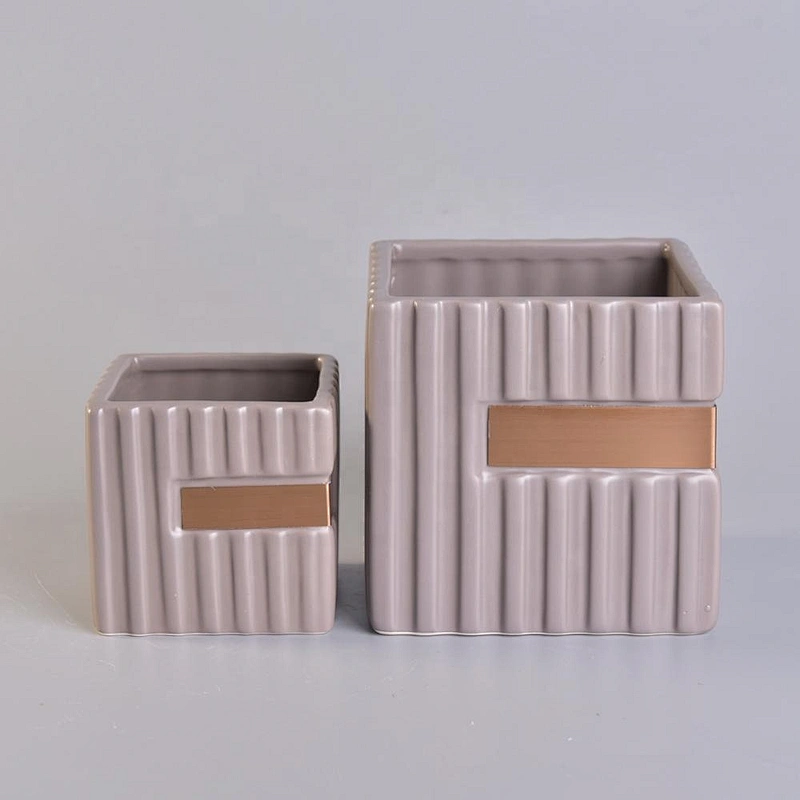 Wholesales Customized grey square ceramic jars candle 10oz