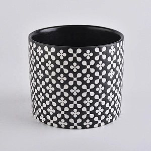 black ceramic candle vessels with silk screen printing