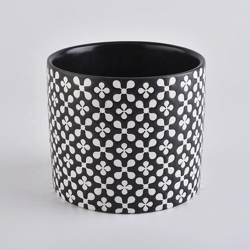 black ceramic candle vessels with silk screen printing