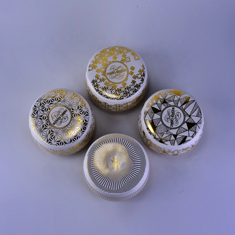 6oz 8oz 10oz Modern foiling scented candle ceramic tin with lid
