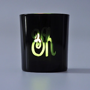 Black Glass Candle Holder With Custom Laser Engraved Logo