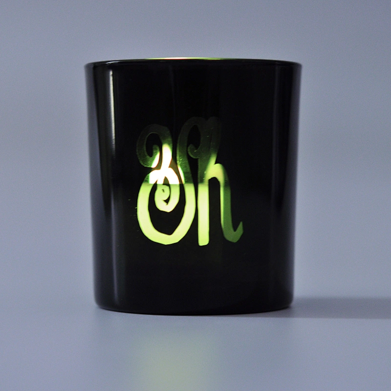 Black Glass Candle Holder With Custom Laser Engraved Logo