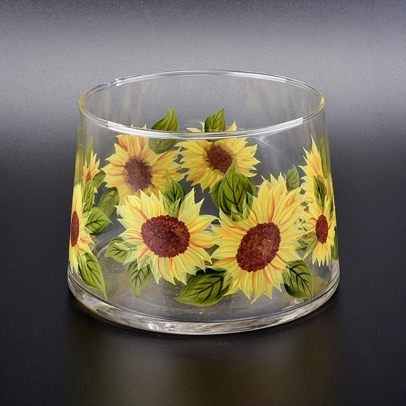 Flower pattern clear glass candle jar home decor