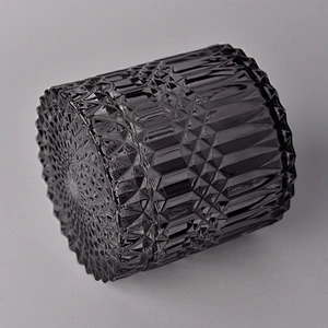 GEO Cut black glass candle jar with lid