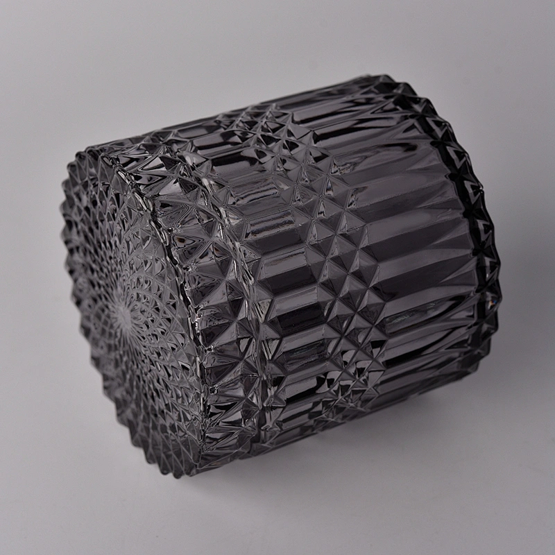 GEO Cut black glass candle jar with lid