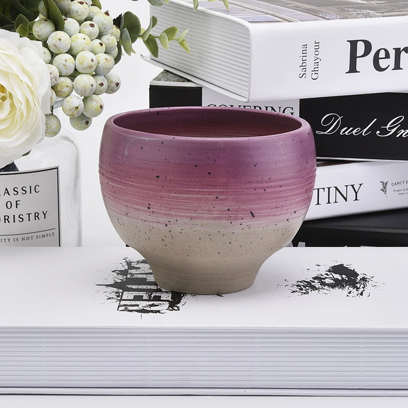 12oz round shape rough finish pink ceramic candle holders for home decorations