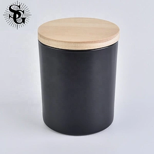 Sunny design black glass candle jar for making with wood lid