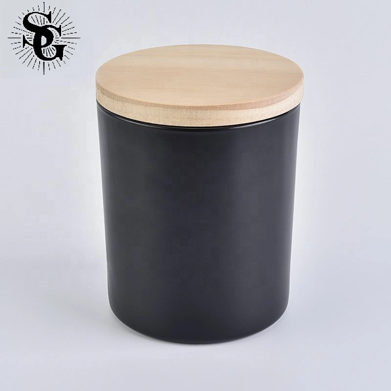 Sunny design black glass candle jar for making with wood lid