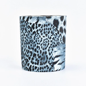 Wholesales cylinder PU leather blue tealight candle jars holders