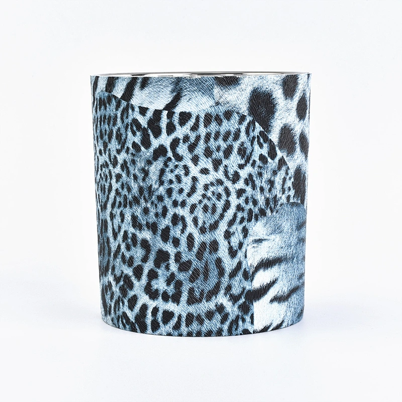 Wholesales cylinder PU leather blue tealight candle jars holders