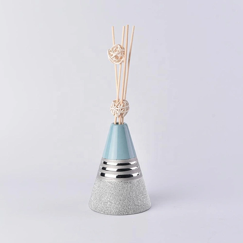 Vintage silver Triangle oil essential reed diffuser ceramic bottle