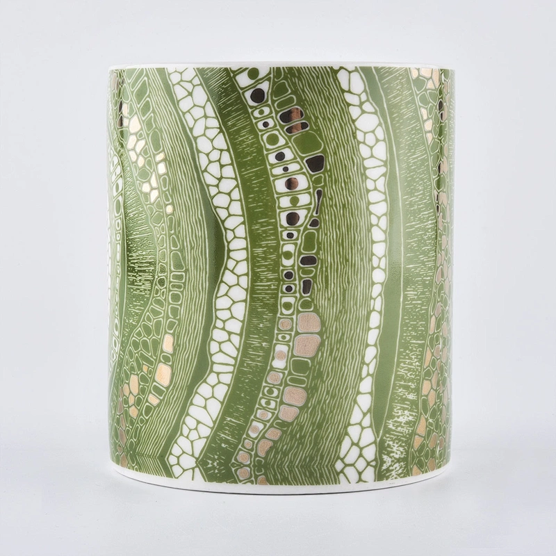 Green Full Decal Ceramic Candle Vessel Jars for Candle Making