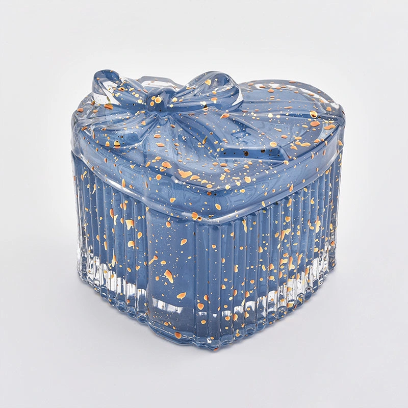 Heart Shaped Blue Glass Candle Jar For Wedding Gift