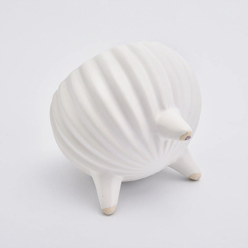 8oz Glaze White Pumpkin Shape Ceramic Jar Ceramic Candle Vessel with Stand