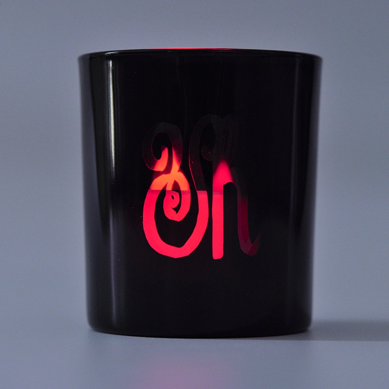 Black Glass Candle Holder With Custom Laser Engraved Logo