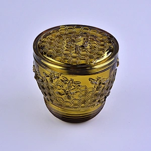 Sunny bee design tealight glass candle holder with gold lid