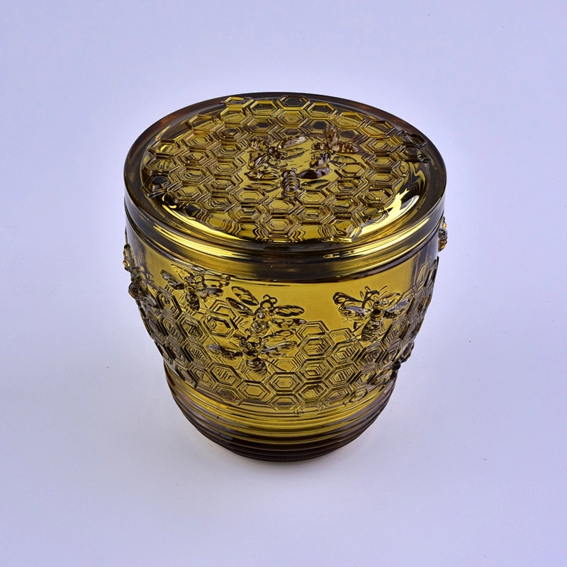 Sunny bee design tealight glass candle holder with gold lid