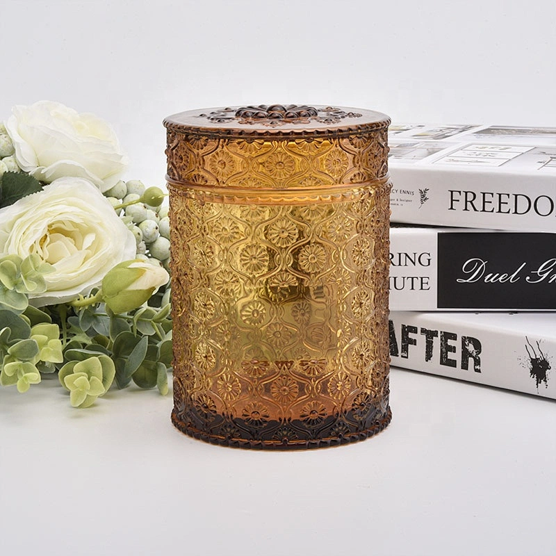 Wholesales Brown luxury Glass Candle Holder with lid